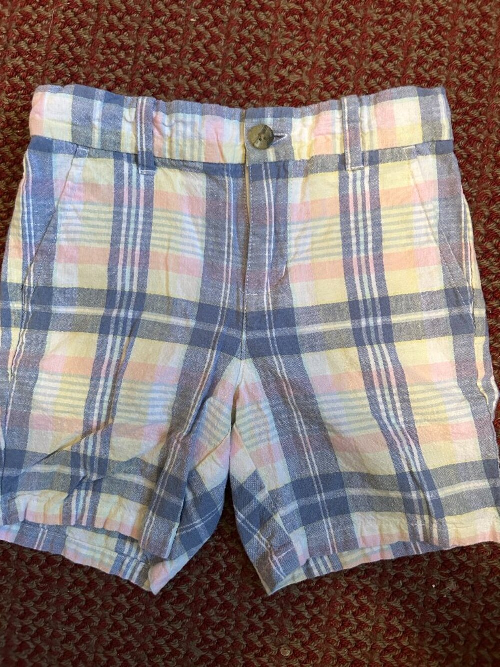 JANIE and JACK Boys Blue and Pink Plaid Shorts